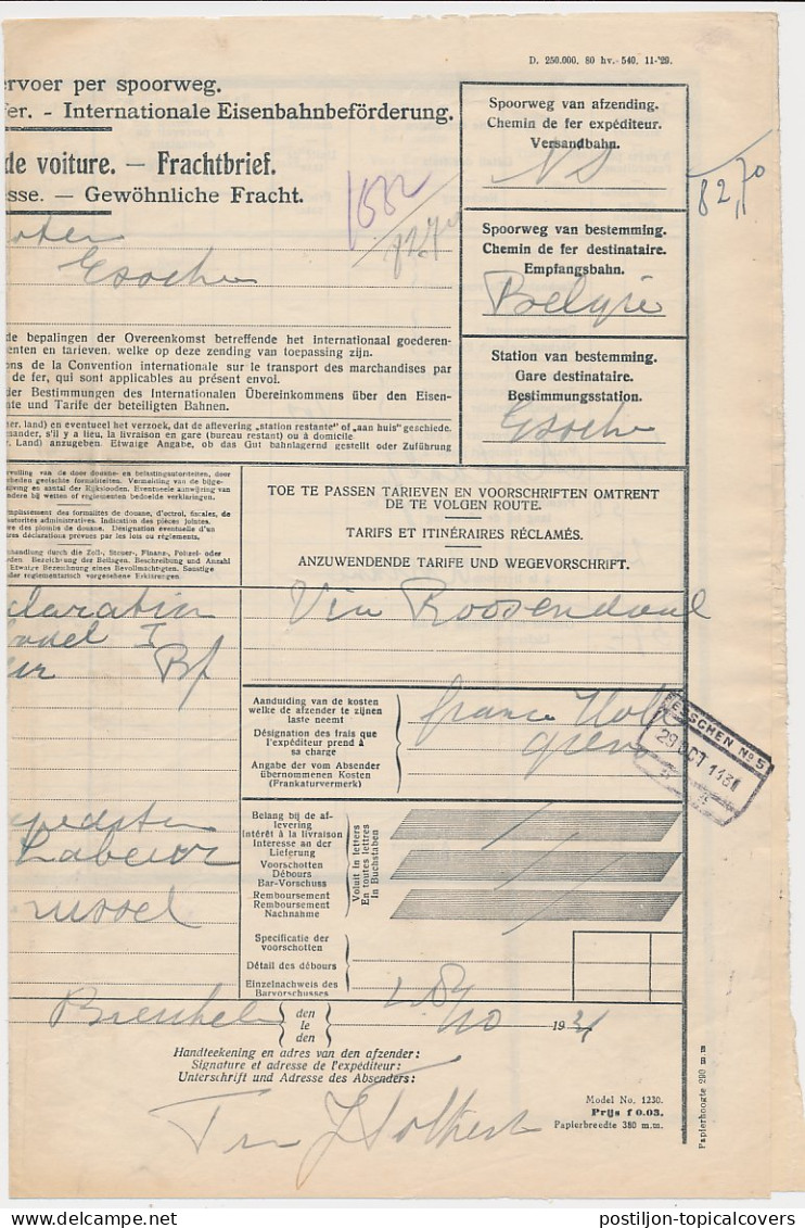 Vrachtbrief N.S. Breukelen - Belgie 1931 - Ohne Zuordnung