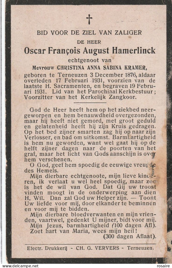 Prentje Hamerlinck-terneuzen 1931-vlekkerig,beschadigd Voor - Devotion Images