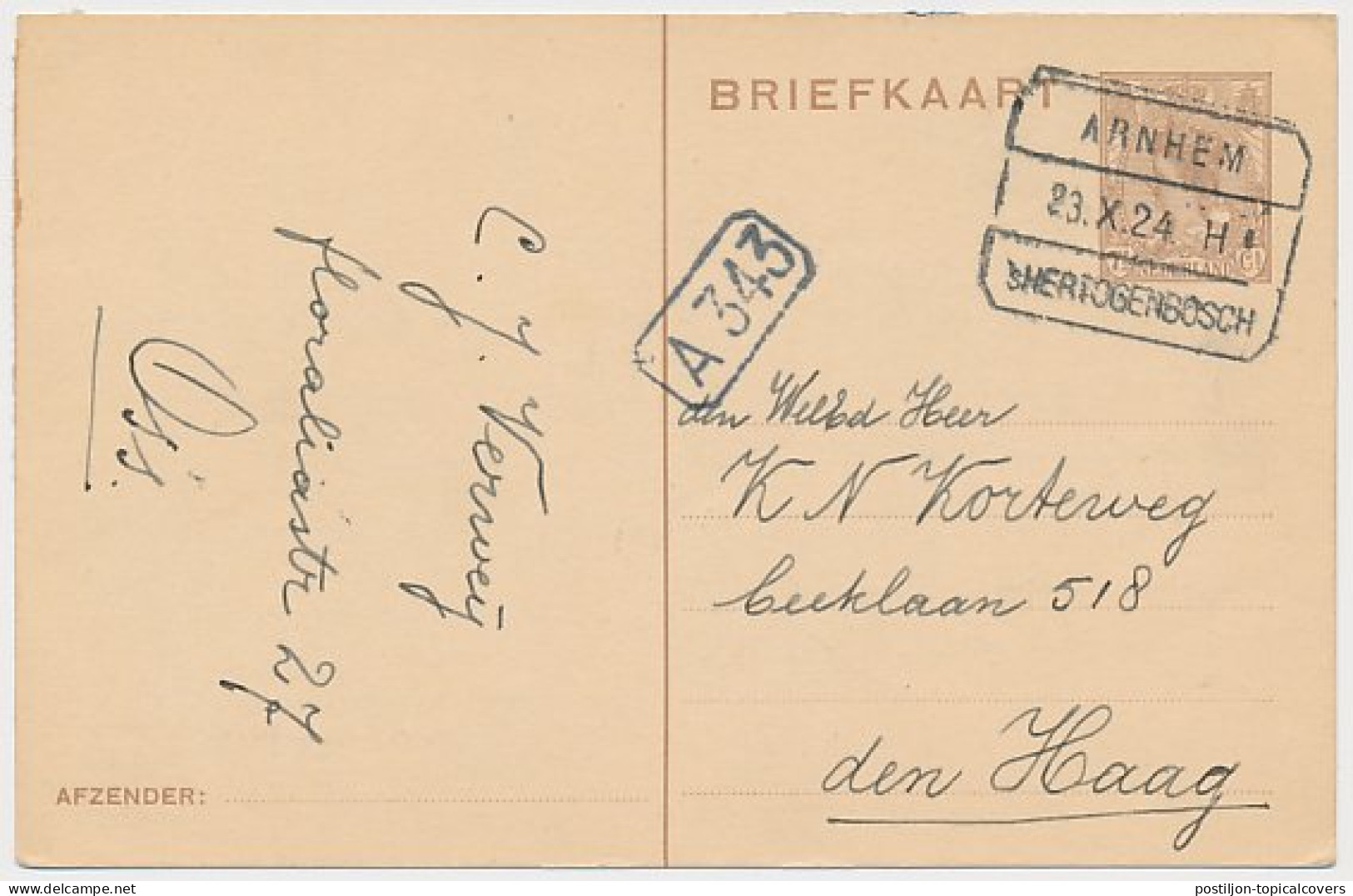 Treinblokstempel : Arnhem - S Hertogenbosch H 1924 ( Oss ) - Ohne Zuordnung