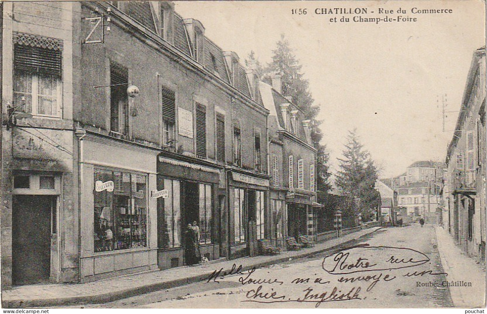 S0 23-(58) CHATILLON - RUE DU COMMERCE ET DU CHAMP DE FOIRE - COMMERCES : COIFFEUR , CAFE- 2 SCANS - Chatillon En Bazois