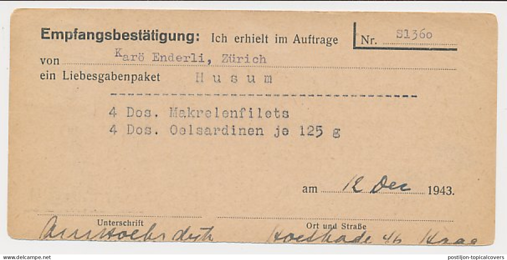 Hoogeveen - Hamburg Duitsland 1943 - Liebesgabenpaket - Ohne Zuordnung