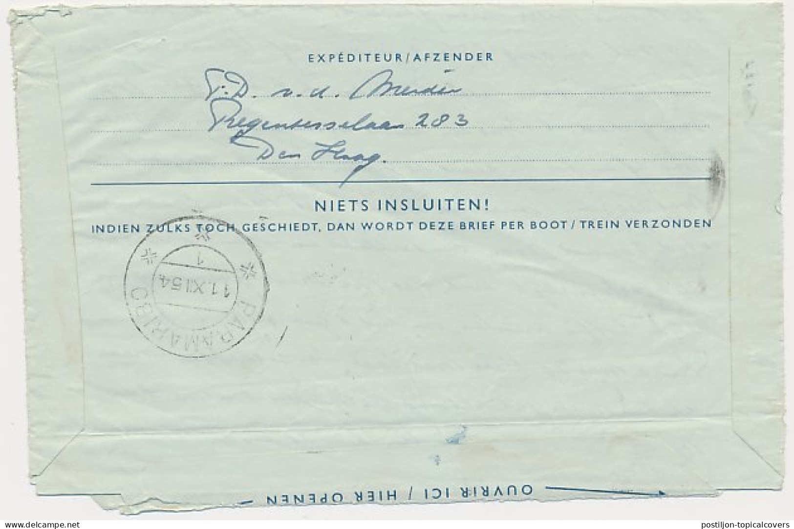 Luchtpostblad G. 8 A Den Haag - Paramaribo Suriname 1954 - Postwaardestukken