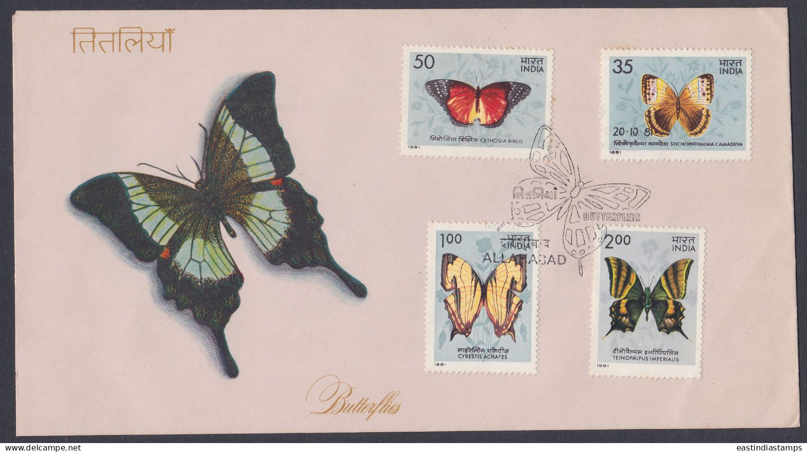 Inde India 1981 FDC Butterfly, Butterflies, First Day Cover - Sonstige & Ohne Zuordnung