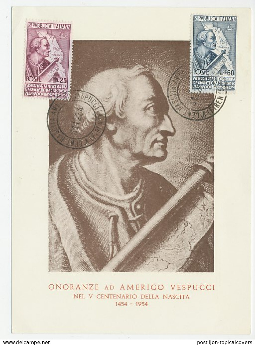 Maximum Card Italy 1954 Amerigo Vespucci - America - Onderzoekers