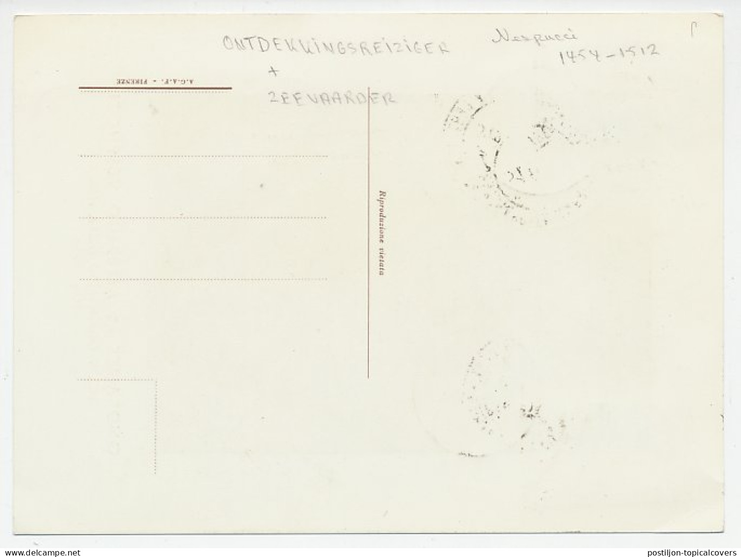 Maximum Card Italy 1954 Amerigo Vespucci - America - Onderzoekers