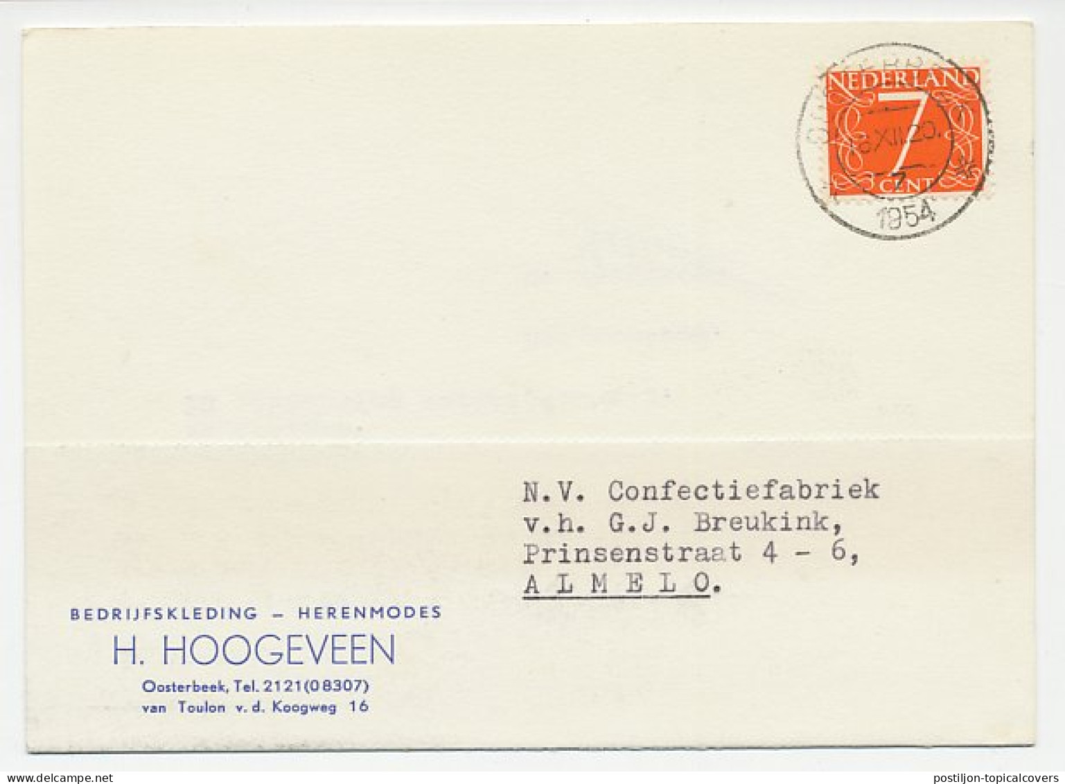 Firma Briefkaart Oosterbeek 1954 - Kleding - Ohne Zuordnung