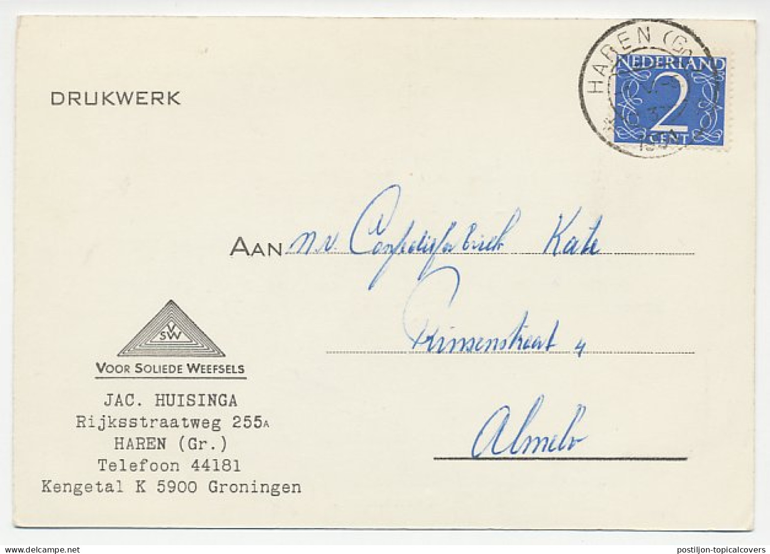 Firma Briefkaart Haren 1951 - Weefsels - Ohne Zuordnung