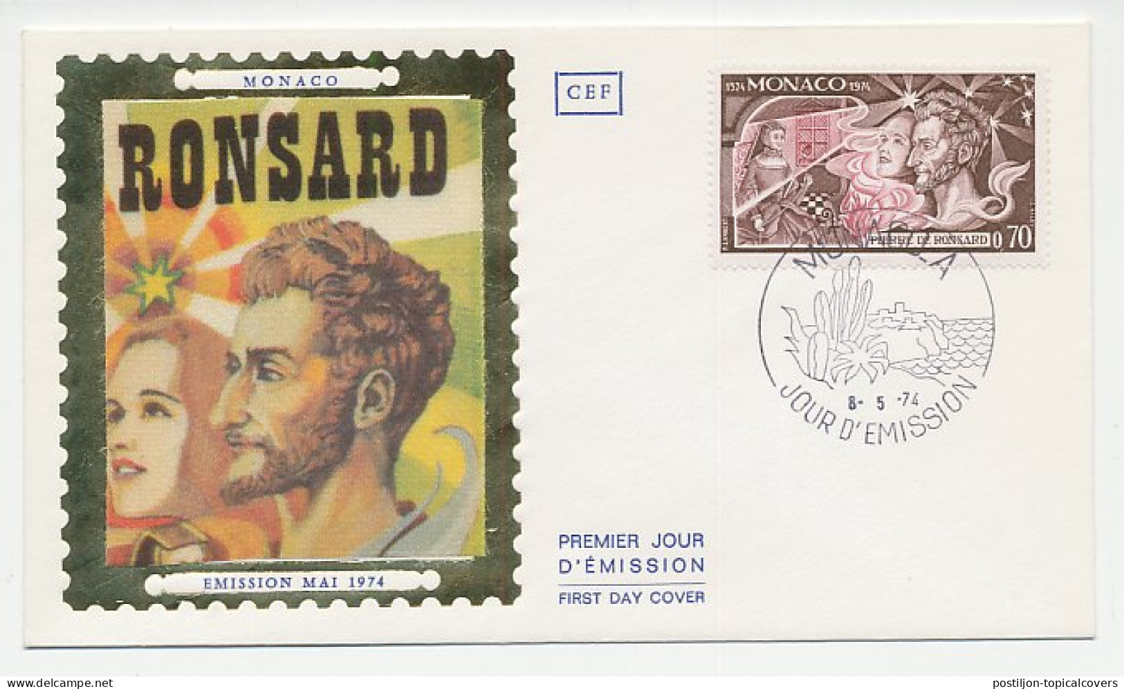 Cover / Postmark Monaco 1974 Pierre De Ronsard - Writer - Escritores