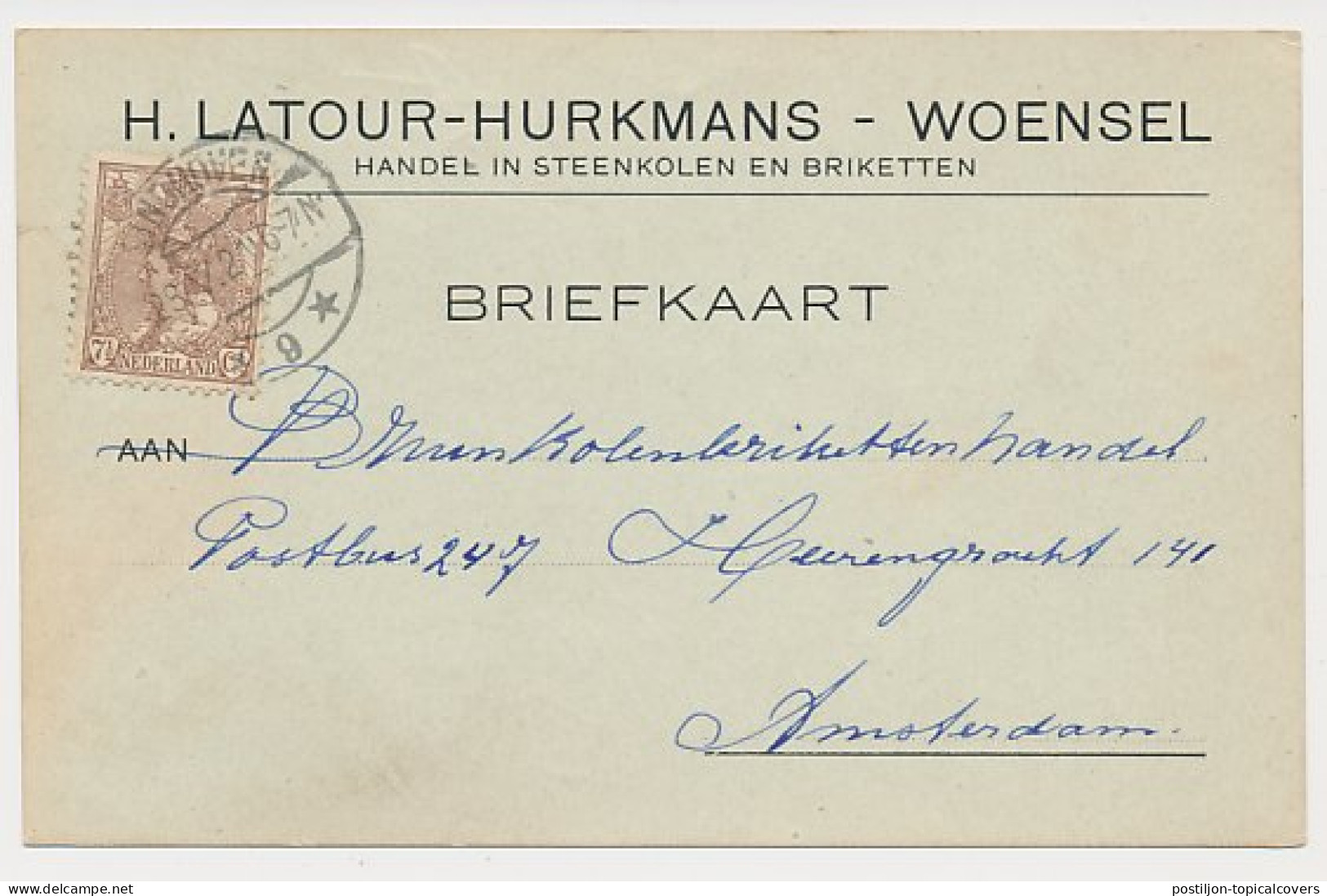 Firma Briefkaart Woensel 1921 - Steenkolen - Briketten - Ohne Zuordnung