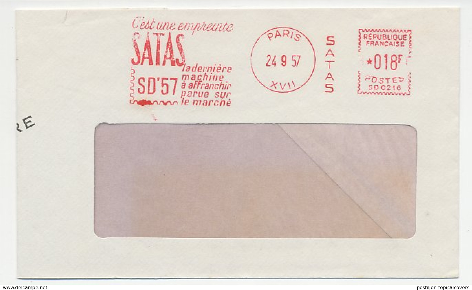 Meter Cover France 1957 SATAS - Automatenmarken [ATM]