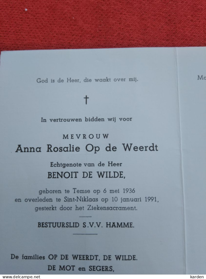 Doodsprentje Anna Rosalie Op De Weerdt / Temse 6/5/1936 Sint Niklaas 10/1/1991 ( Benoit De Wilde ) - Godsdienst & Esoterisme