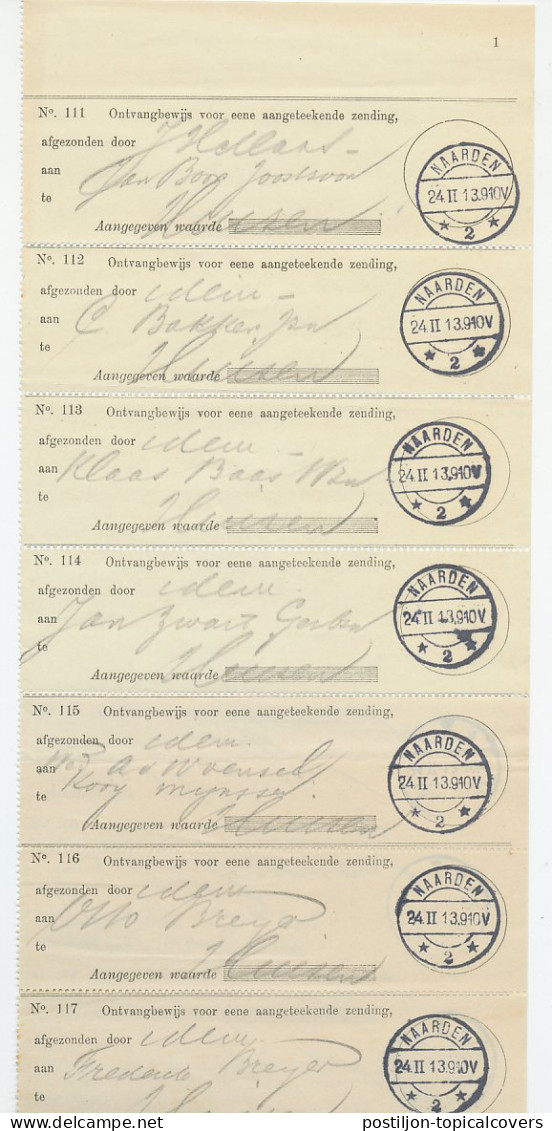 Naarden 1913 - Complete Lijst Ontvangbewijs Aangetekende Zending - Unclassified