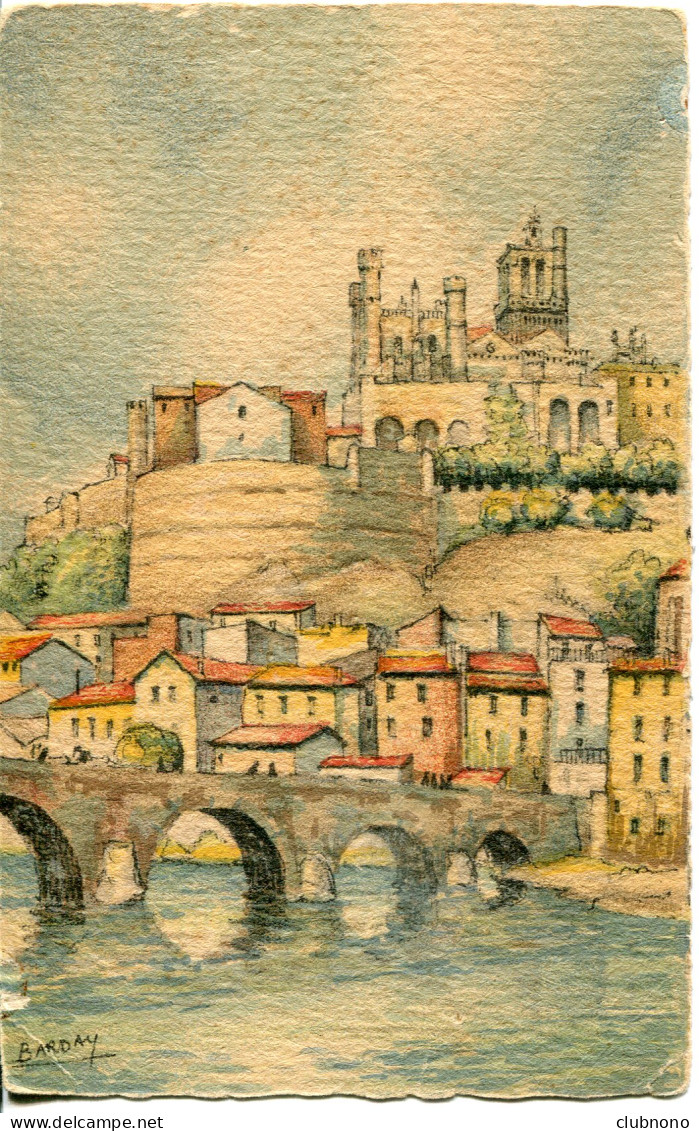 CPA -  BEZIERS - LA VILLE VUE DU PONT NEUF (AQUARELLE SIGNEE BARDAY) - Beziers