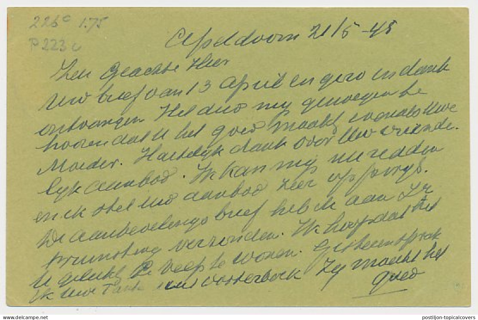 Briefkaart G. 277 C Apeldoorn - Baarn 1945 - Ganzsachen