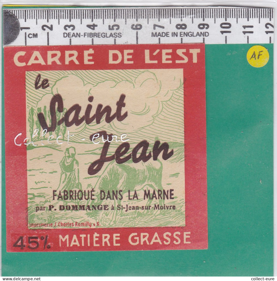 C1207  FROMAGE PETIT CARRE DE L EST  DOMMANGE SAINT JEAN SUR MOIVRE MARNE  45 % LE SAINT JEAN - Cheese