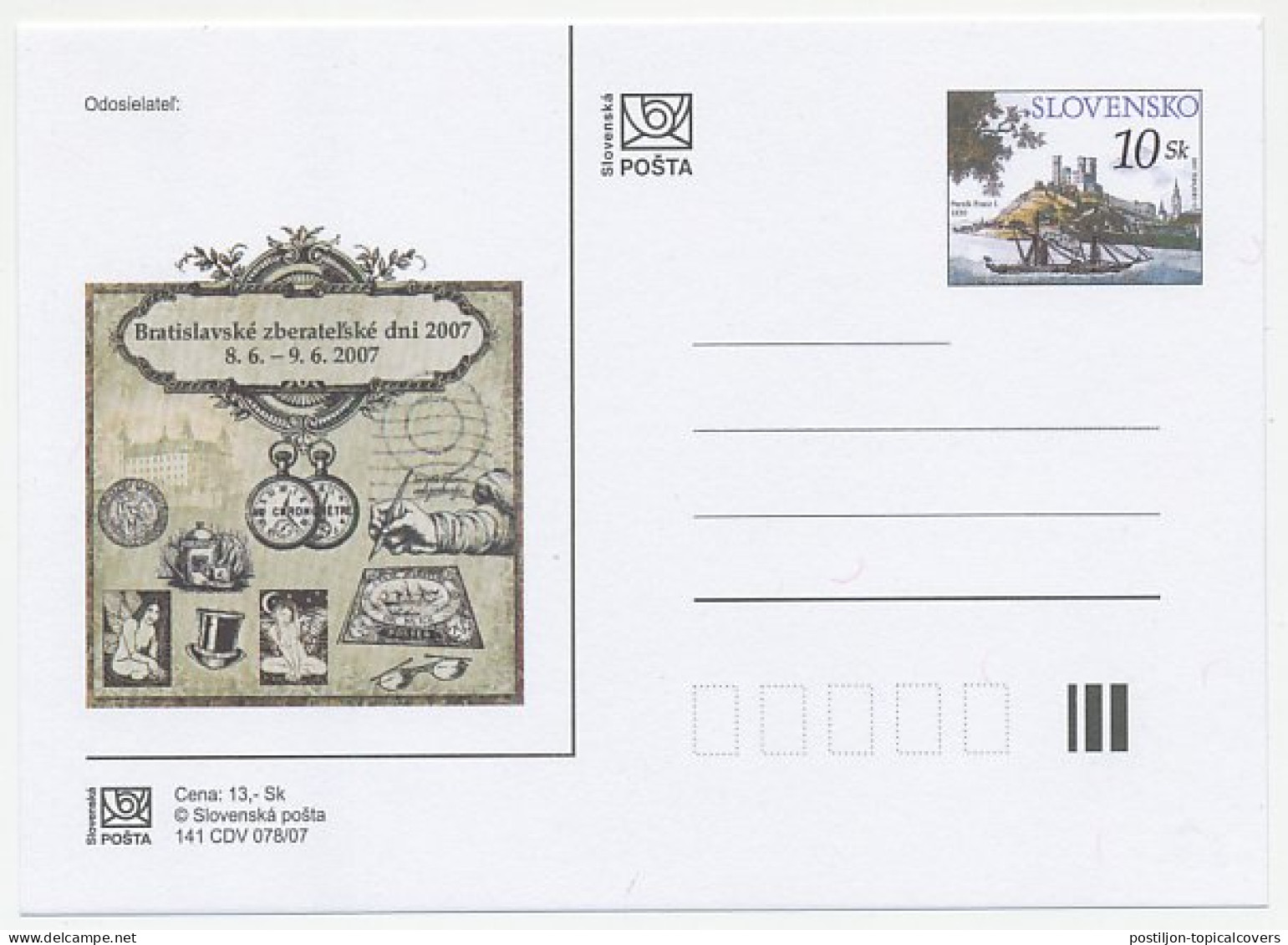 Postal Stationery Slovakia 2007 Collectors Day - Watch - Stamp - Pencil - Coin - Glasses - Orologeria