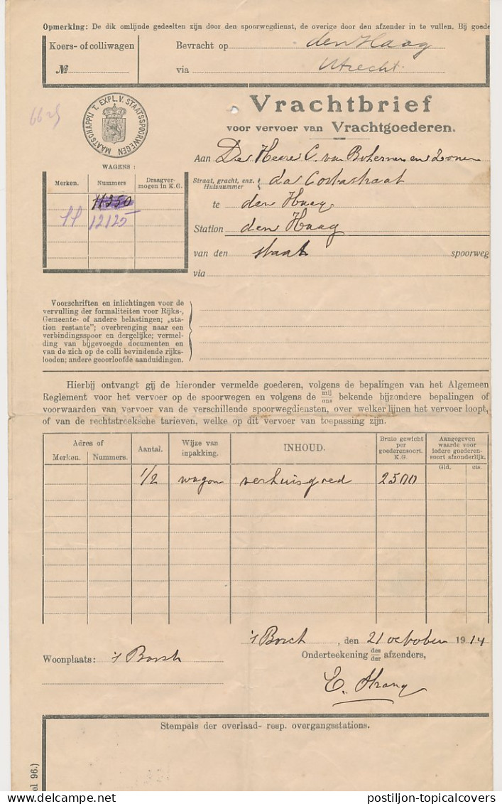 Vrachtbrief Staats Spoorwegen S Hertogenbosch - Den Haag 1914 - Unclassified