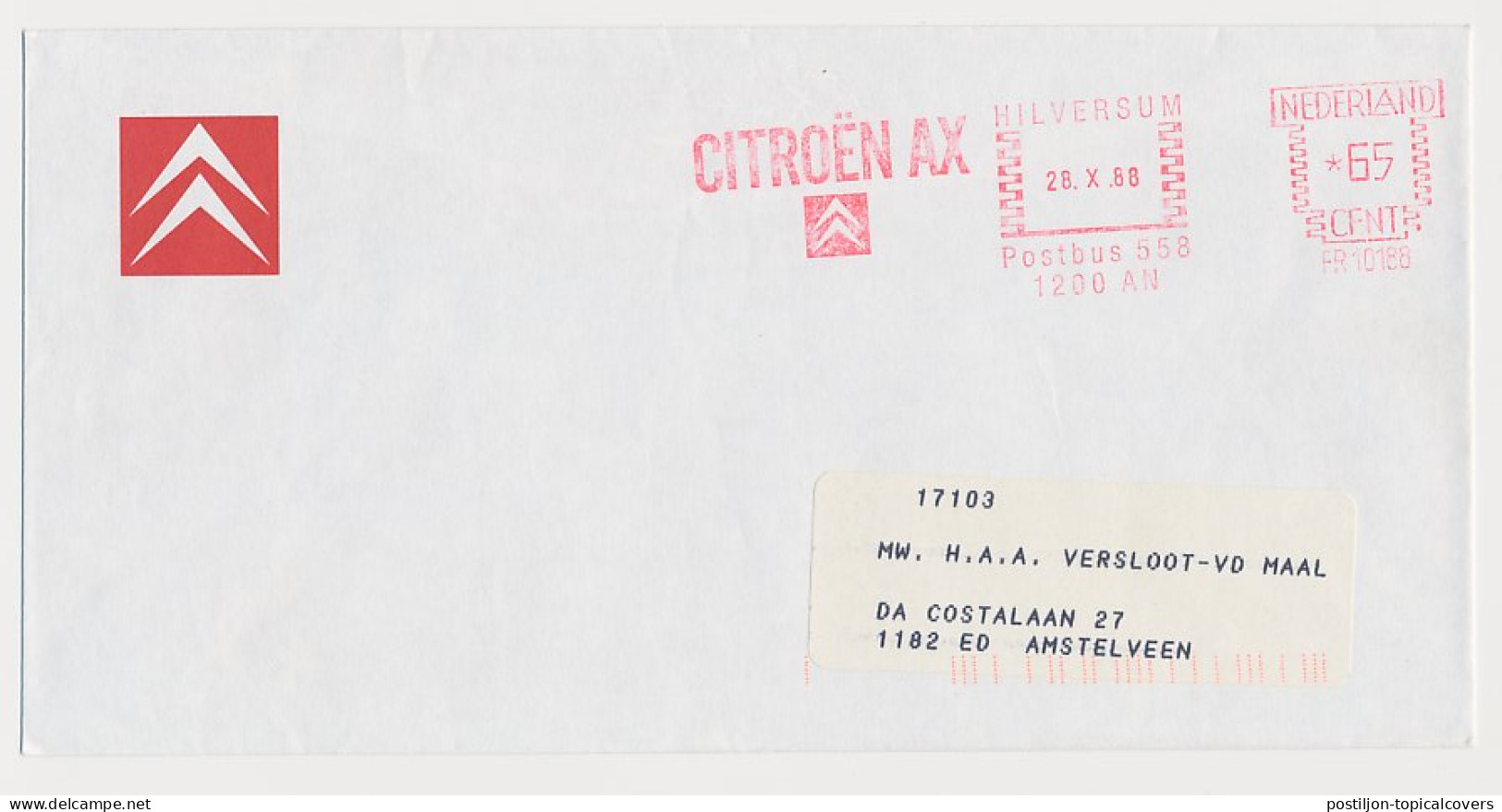 Meter Cover Netherlands 1988 Car - Citroen AX - Voitures