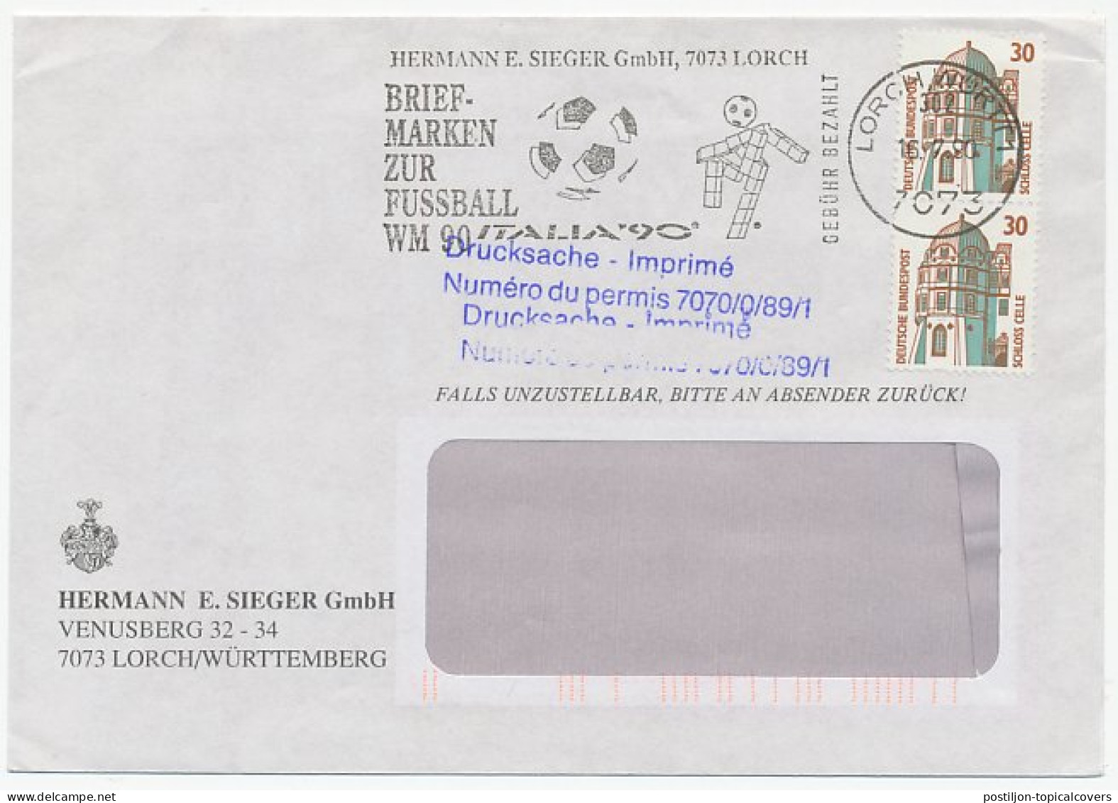 Cover / Postmark Germany 1990 Football - World Championship Italy 1990 - Sonstige & Ohne Zuordnung