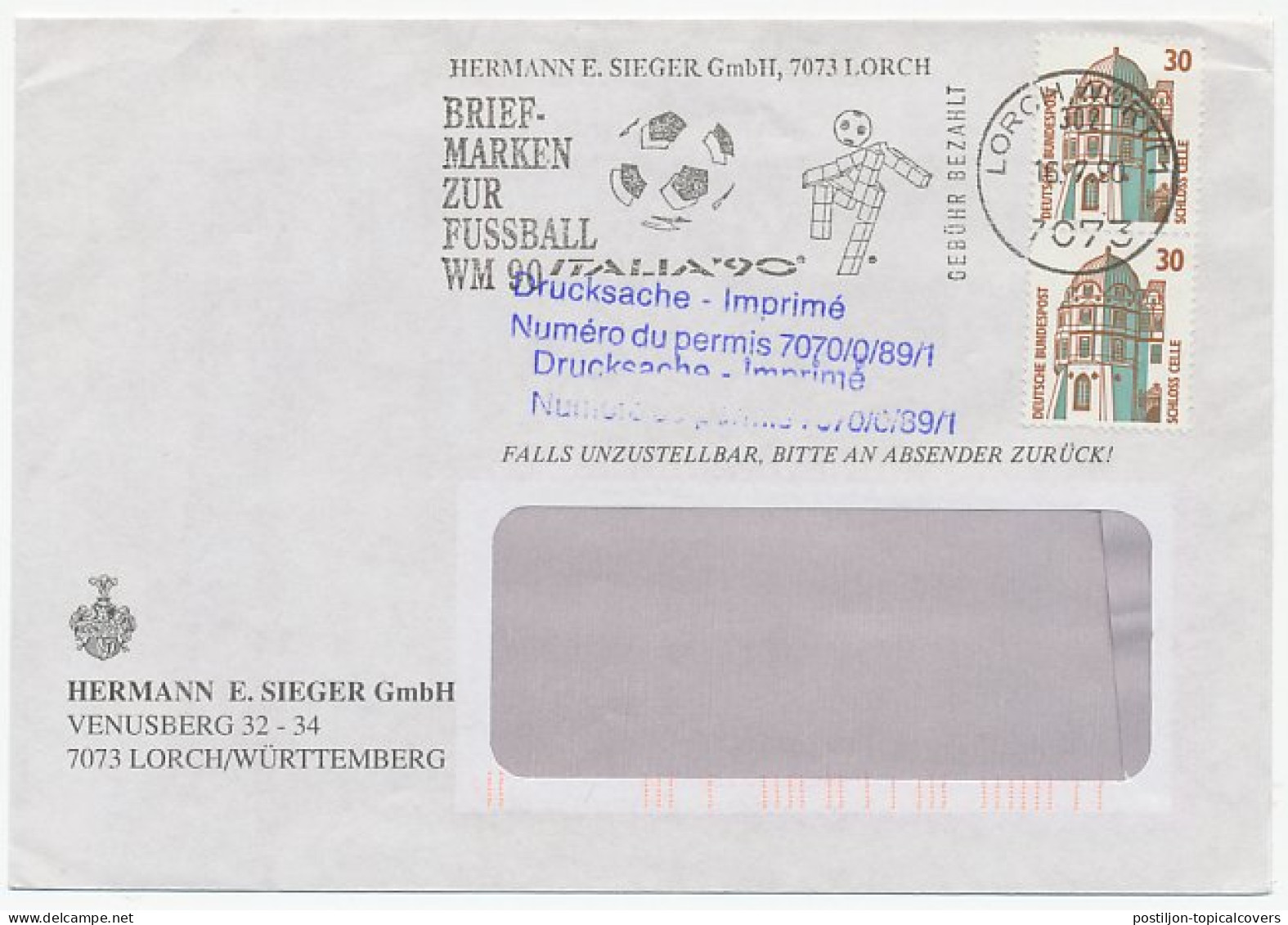 Cover / Postmark Germany 1990 Football - World Championship Italy 1990 - Altri & Non Classificati