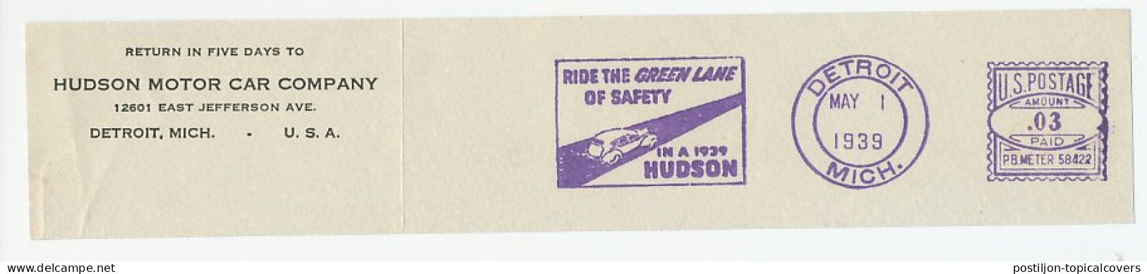 Meter Top Cut USA 1939 Traffic Safety - Ride The Green Lane - Hudson Motor Car - Autres & Non Classés