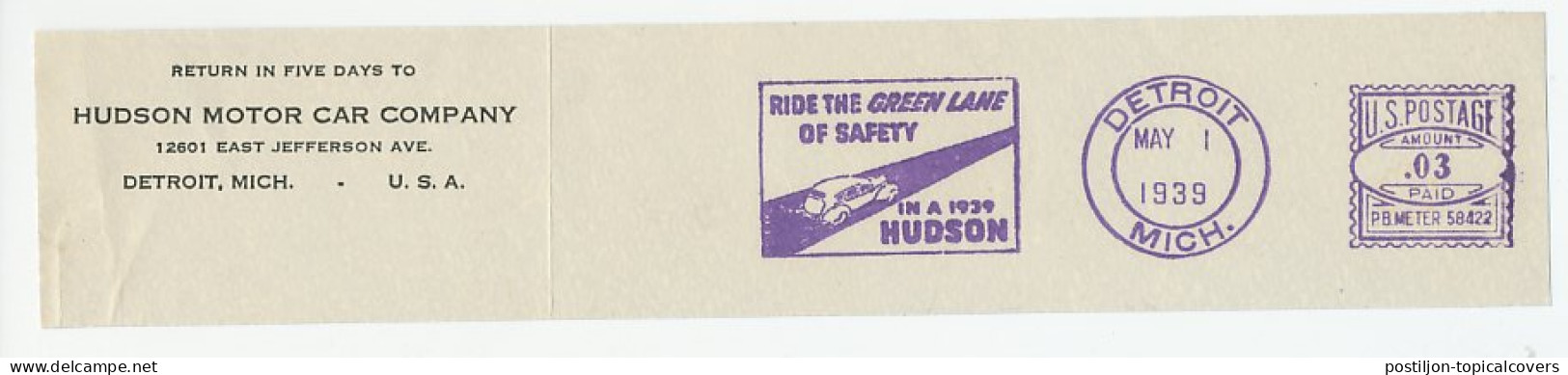 Meter Top Cut USA 1939 Traffic Safety - Ride The Green Lane - Hudson Motor Car - Sonstige & Ohne Zuordnung