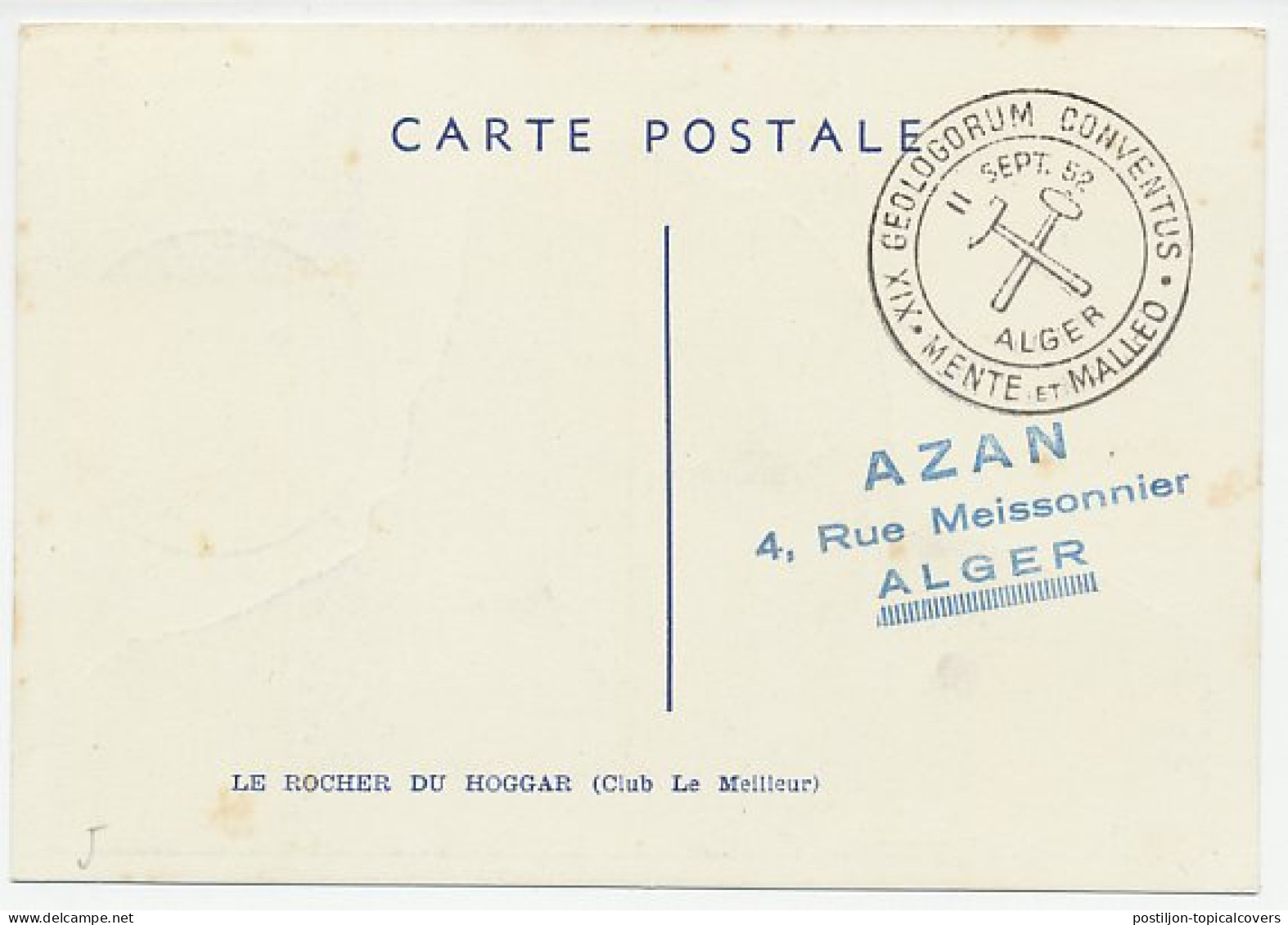 Maximum Card Algeria 1952 Geology Convention - Sonstige & Ohne Zuordnung