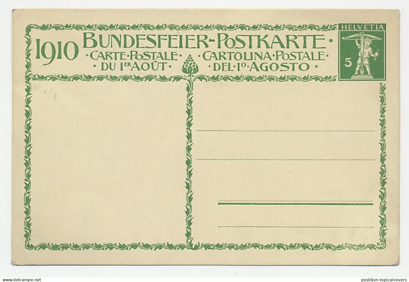Postal Stationery Switzerland 1910 Water Flood - Wilhelm Tell - Crossbow  - Ohne Zuordnung