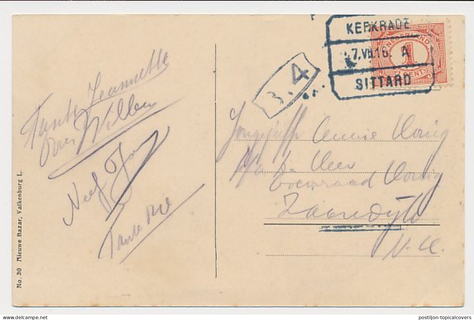 Treinblokstempel : Kerkrade - Sittard A 1916 ( Valkenburg ) - Unclassified