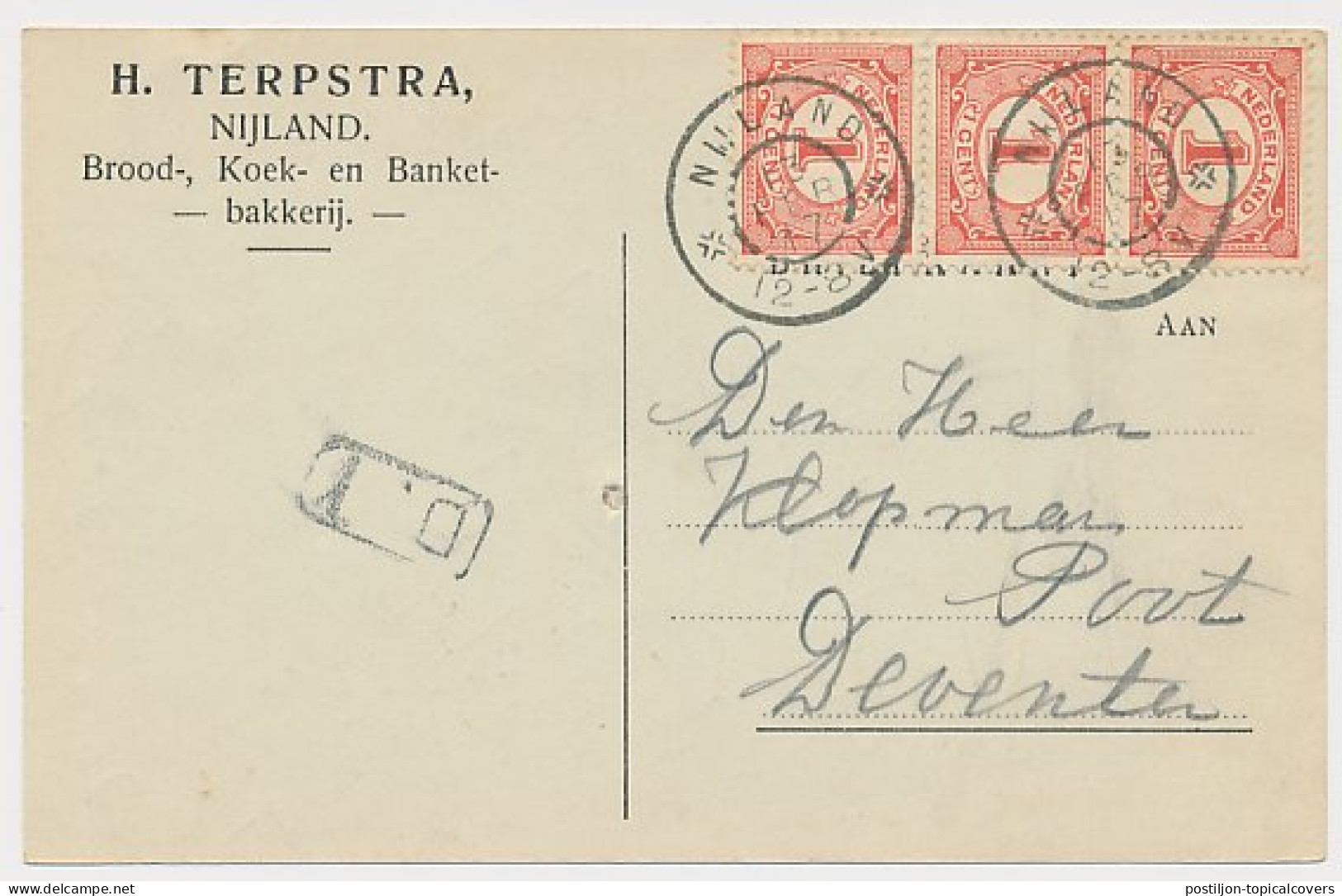 Firma Briefkaart Nijland 1917 - Brood- Koek- Banketbakkerij - Ohne Zuordnung