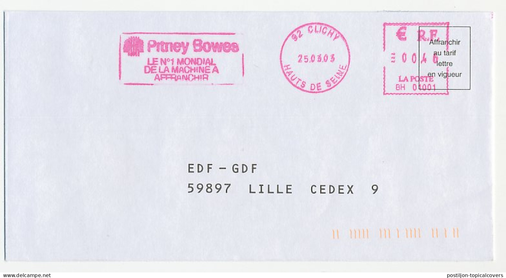 Meter Cover France 2003 Pitney Bowes - Machine Labels [ATM]