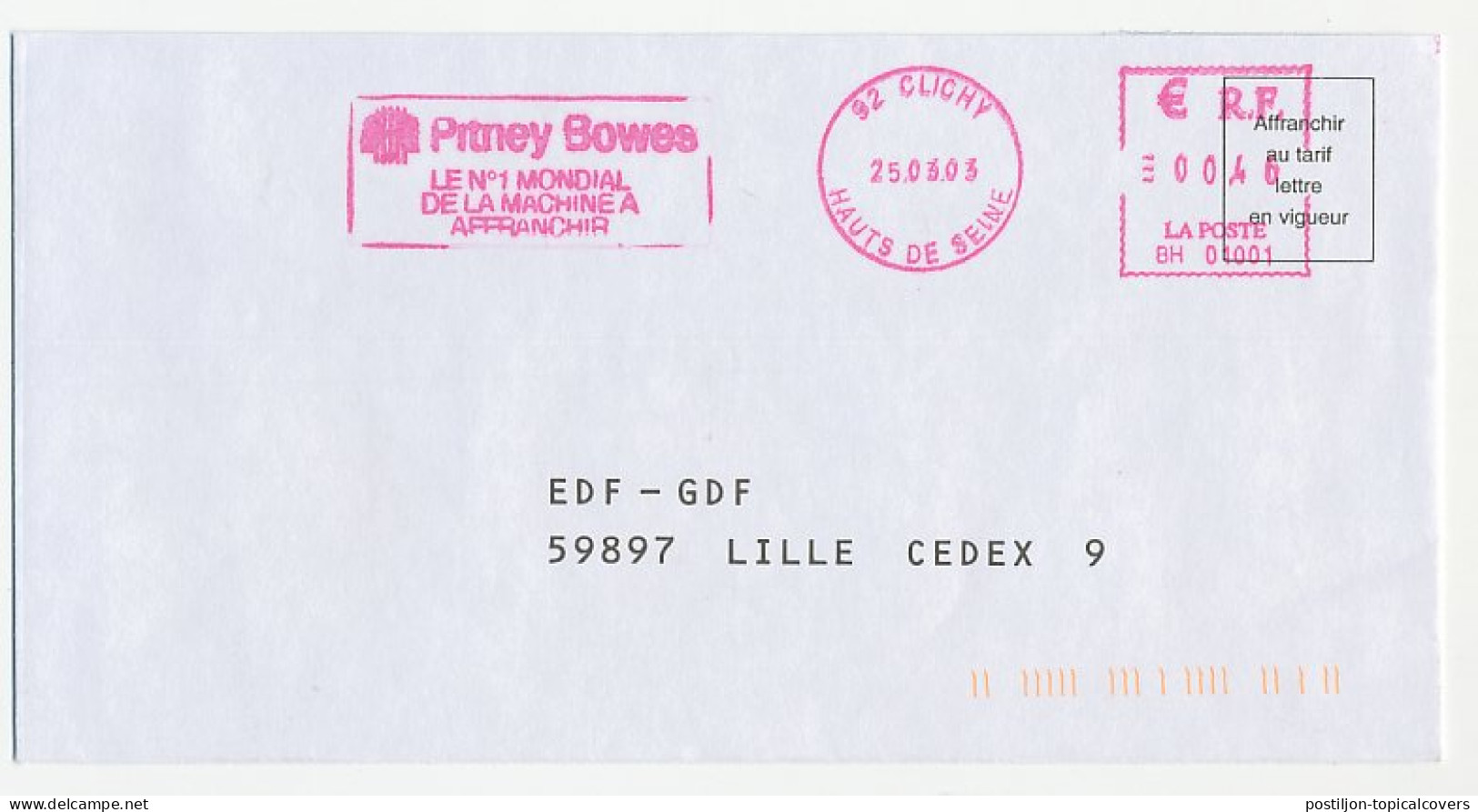 Meter Cover France 2003 Pitney Bowes - Timbres De Distributeurs [ATM]