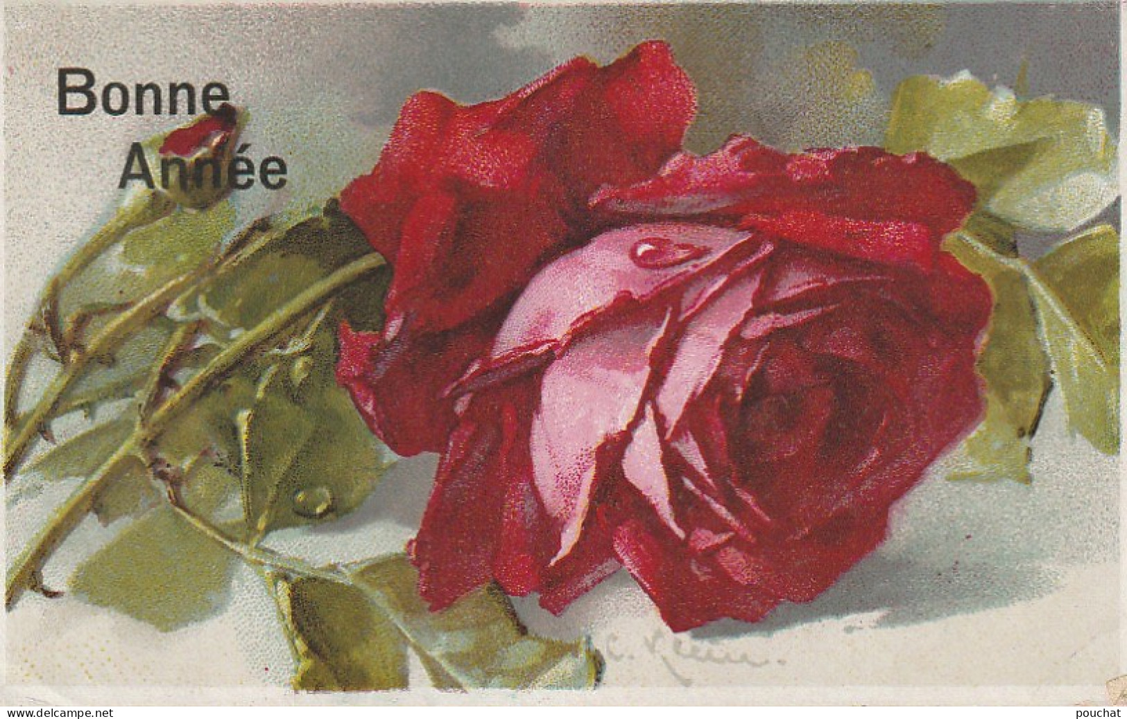 SO 26 - " BONNE ANNEE " - CARTE FANTAISIE FLEURS : ROSES - ILLUSTRATEUR KLEIN - 2 SCANS - Klein, Catharina