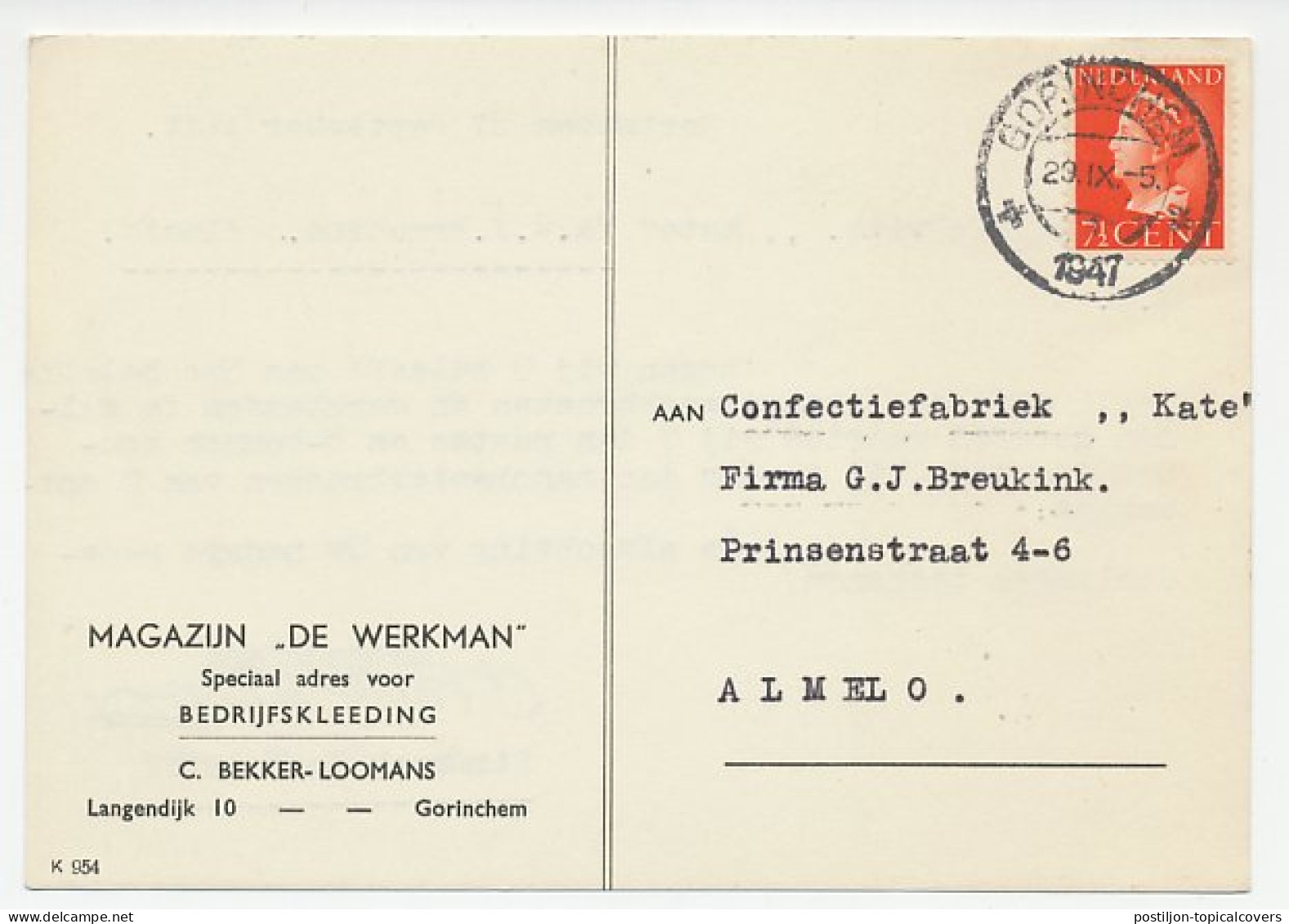 Firma Briefkaart Gorinchem 1947 - Kleding - Ohne Zuordnung
