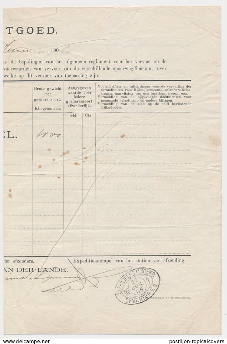 Particuliere Vrachtbrief H.IJ.S.M. Deventer - Oldenzaal 1908 - Ohne Zuordnung