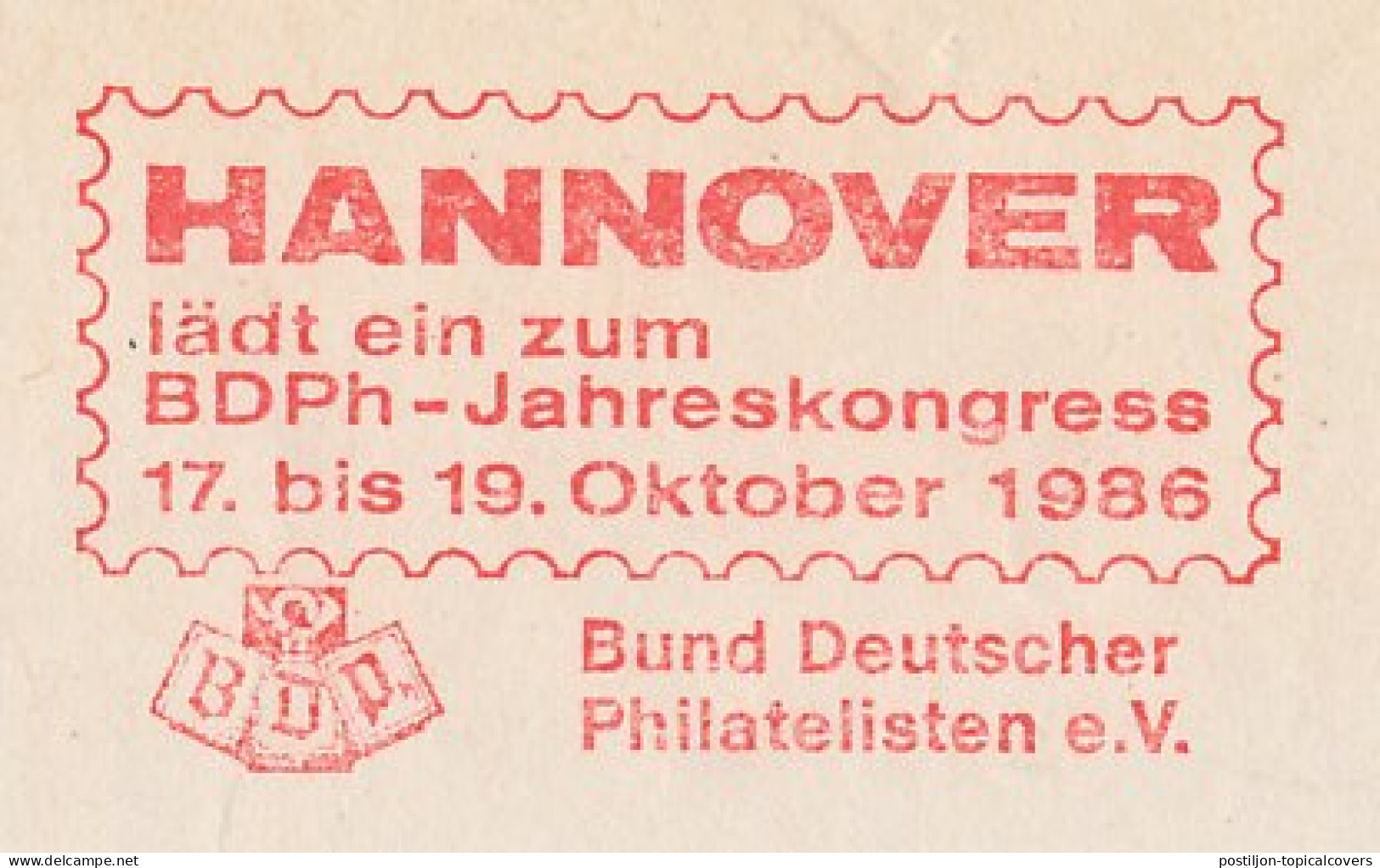 Meter Top Cut Germany 1986 Annual Congress German Philatelists - Sonstige & Ohne Zuordnung