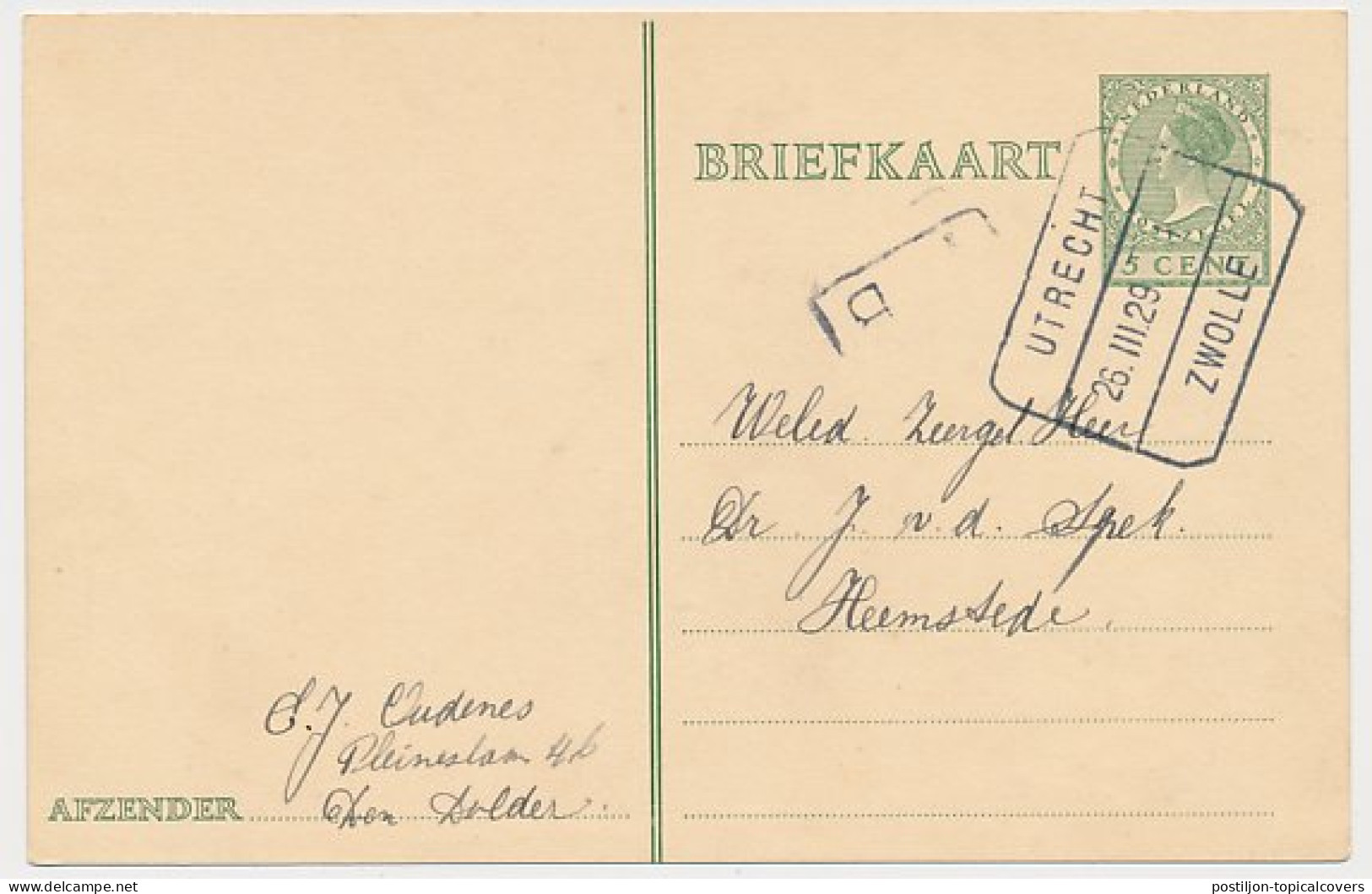 Treinblokstempel : Utrecht - Zwolle I 1929 ( Den Dolder ) - Ohne Zuordnung
