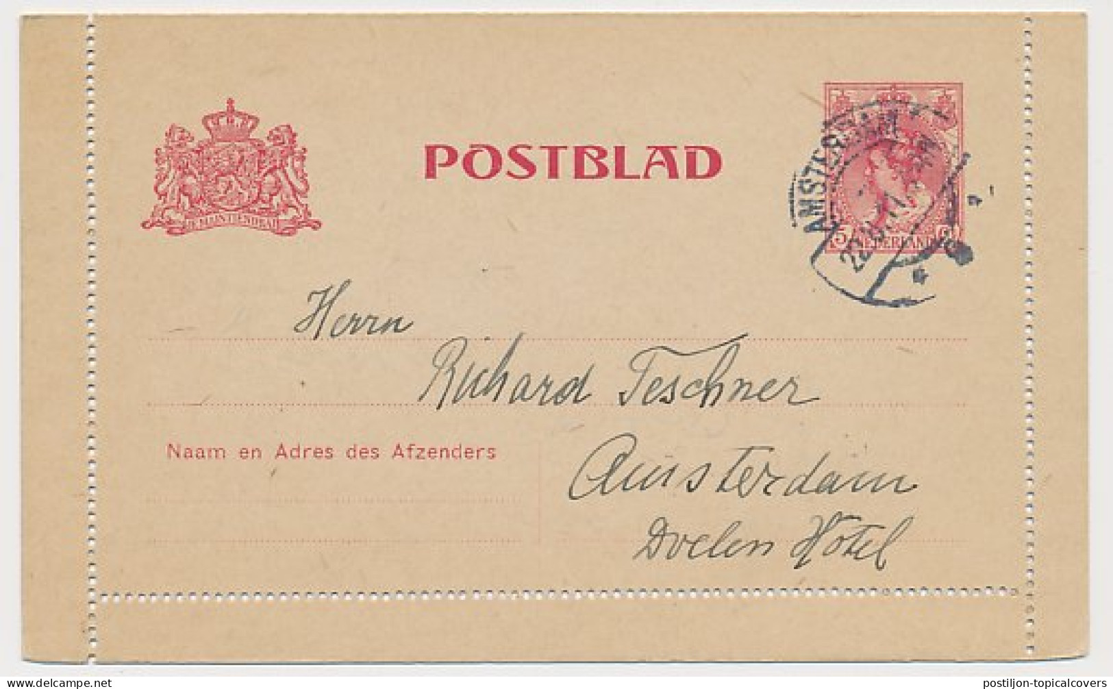 Postblad G. 14 Locaal Te Amsterdam 1911 - Postwaardestukken