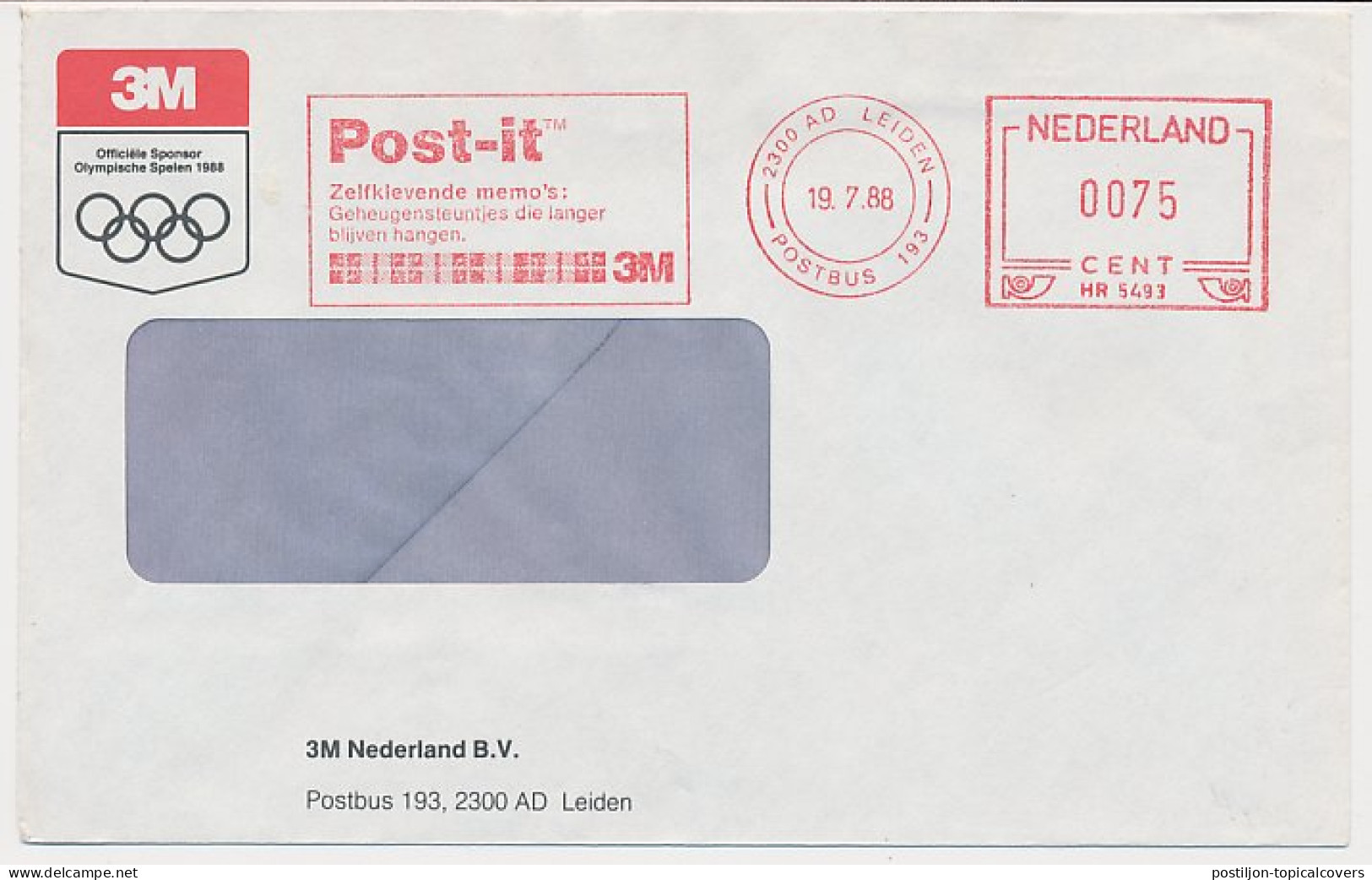 Meter Cover Netherlands 1988 Post-it - 3M - Sticky Notes - Sponsor 1988 Olympics - Unclassified