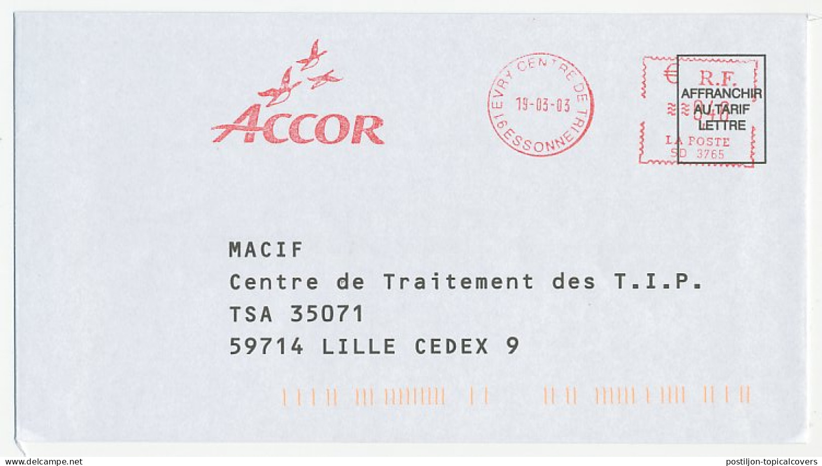 Meter Cover France 2003 Bird - Accor Hotel - Andere & Zonder Classificatie