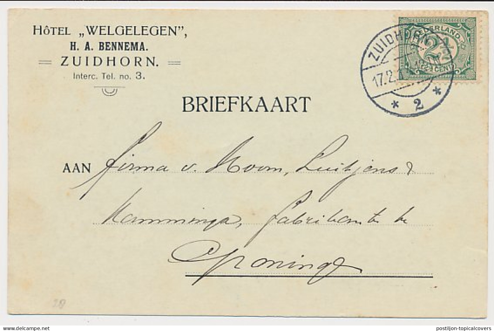 Firma Briefkaart Zuidhorn 1914 - Hotel Welgelegen - Non Classés