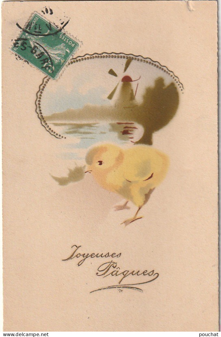 SO 28- " JOYEUSES PAQUES " - POUSSIN ET PAYSAGE AVEC MOULIN - 2 SCANS - Pâques