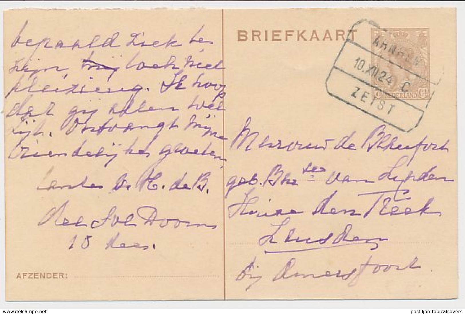 Treinblokstempel : Arnhem - Zeist C 1924 ( Doorn ) - Non Classés