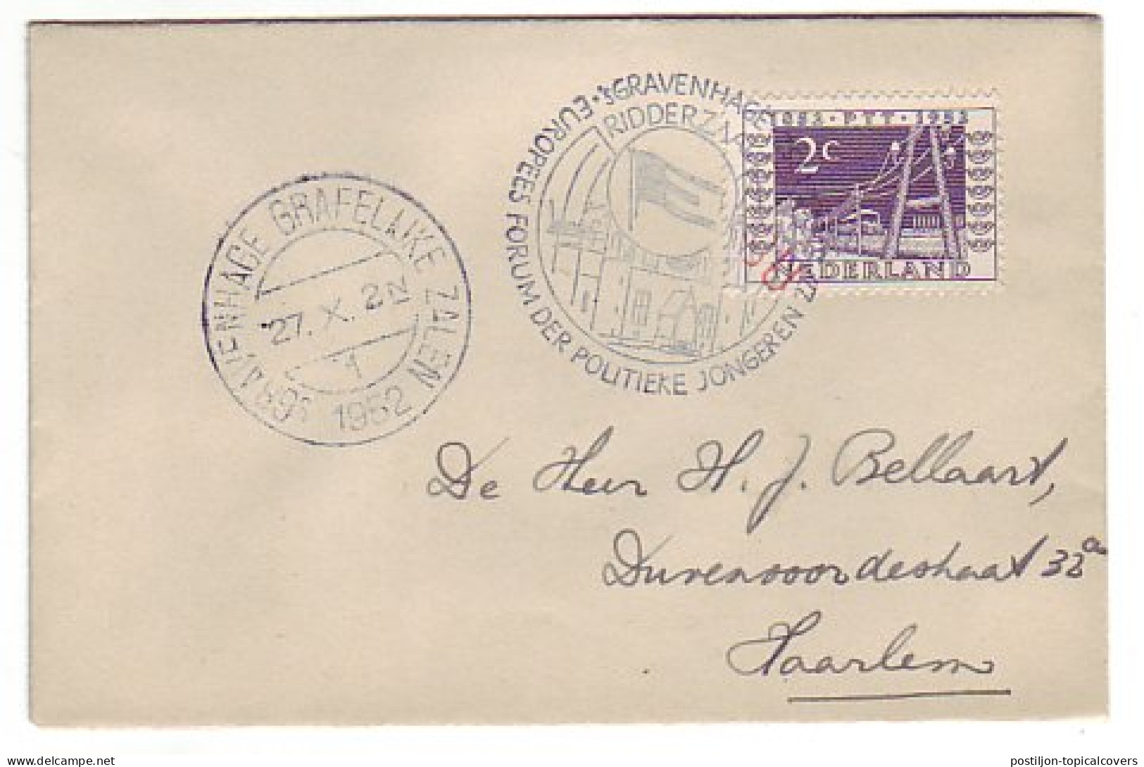 Cover / Postmark Netherlands 1952 European Forum Of Political Youth - Comunità Europea