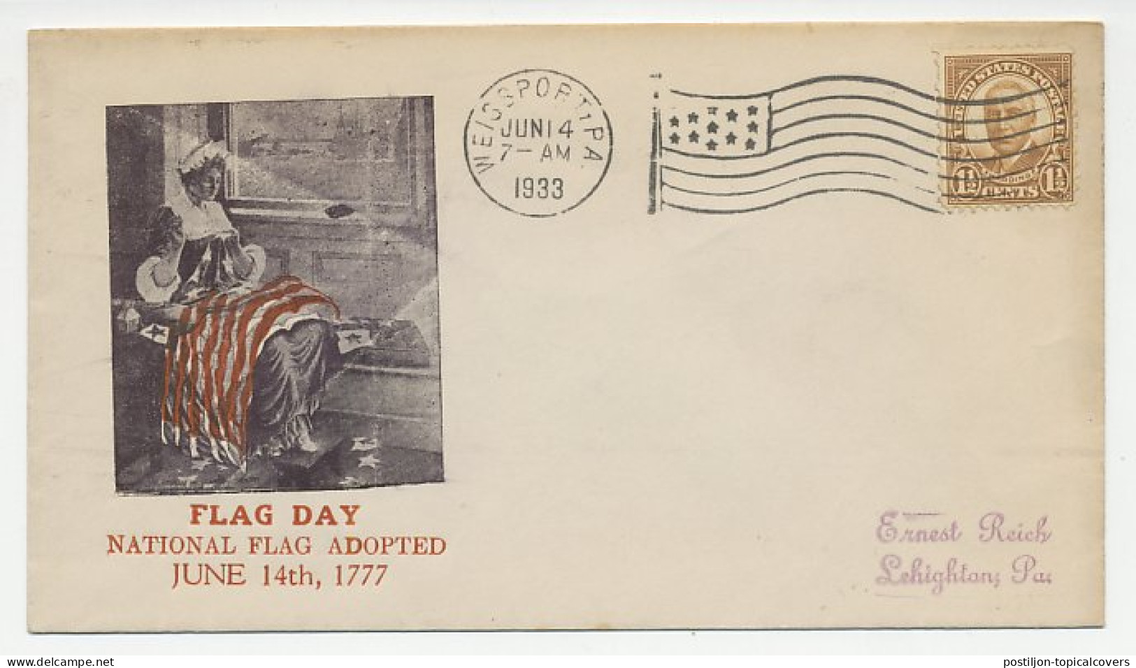 Illustrated Cover USA 1933 Flag Day - Autres & Non Classés