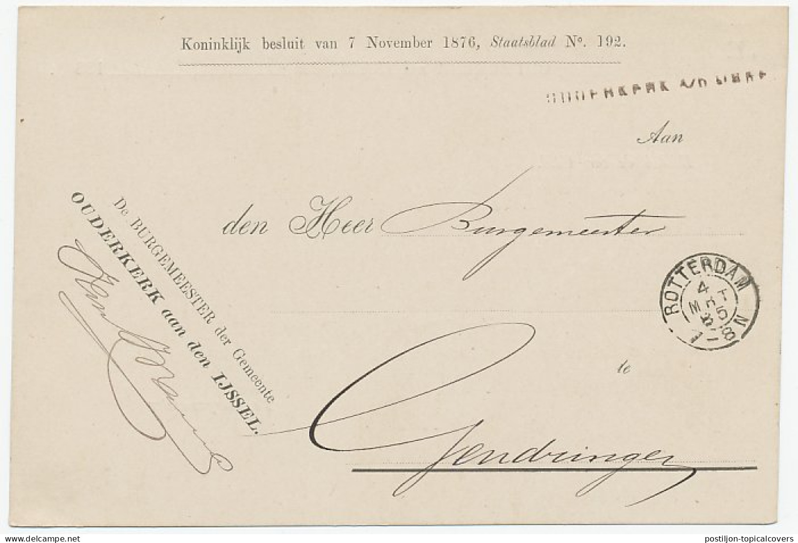 Naamstempel Ouderkerk A/D IJssel 1885 - Brieven En Documenten