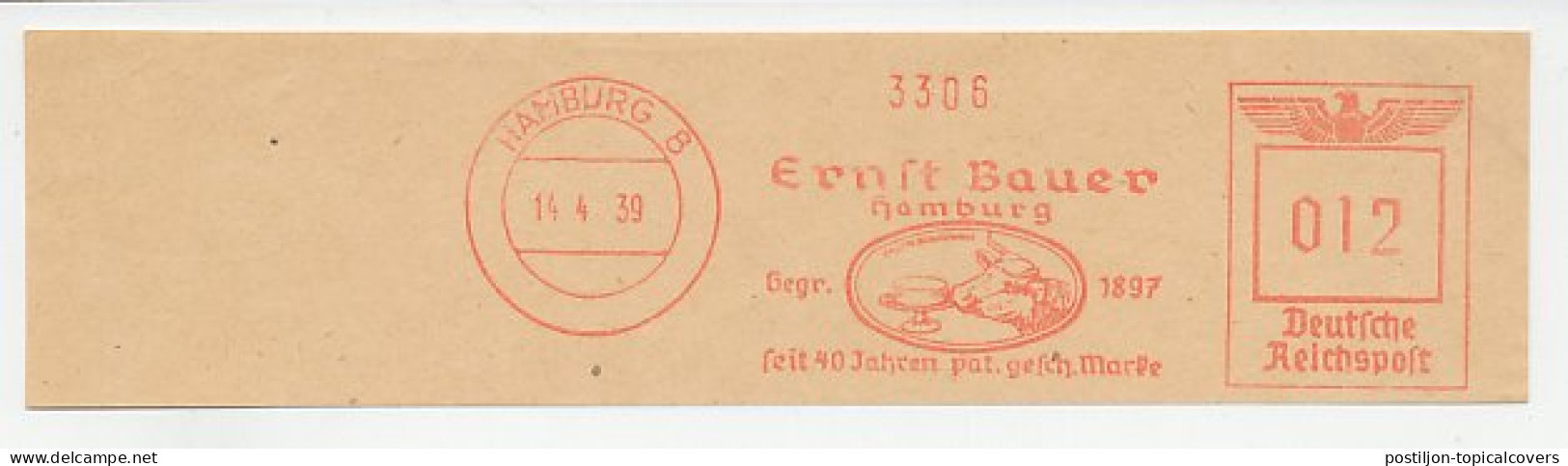 Meter Cut Deutsche Reichspost / Germany 1939 Cow - Cheese - Fattoria