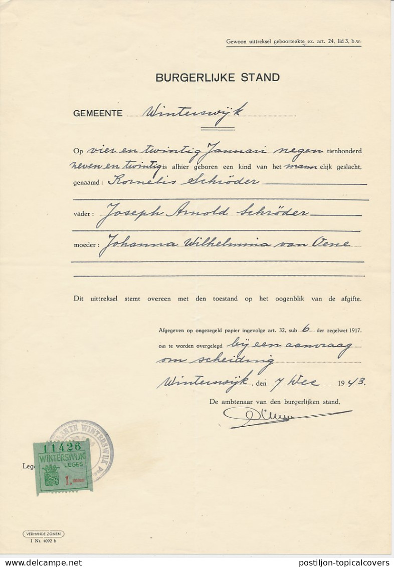 Gemeente Leges 1.- Winterswijk 1943 - Fiscaux