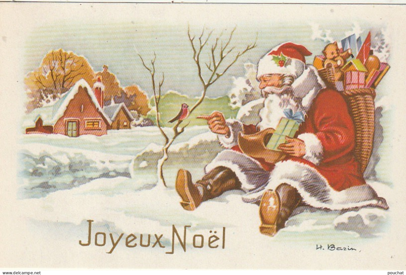 RE Nw1- " JOYEUX NOEL " - LOT DE 4 CARTES PERE NOEL AVEC HOTTE DE JOUETS , MICKEY , ILLUSTRATEUR BAZIN - Kerstman