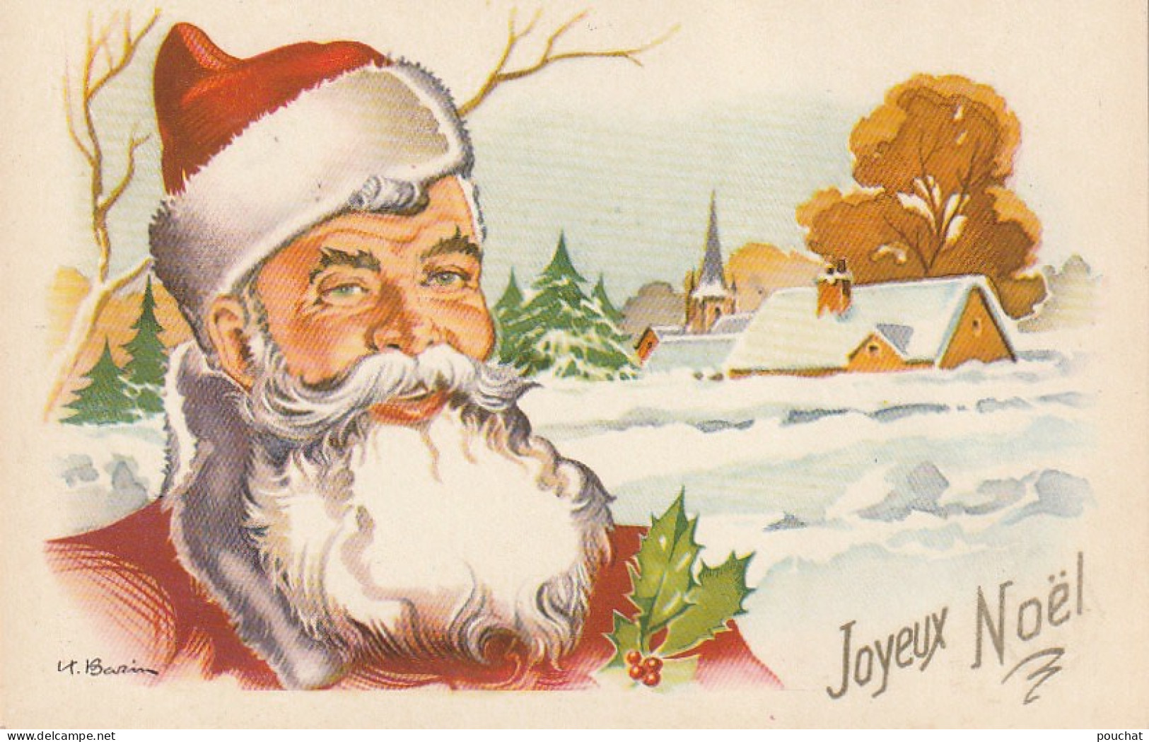 RE Nw1- " JOYEUX NOEL " - LOT DE 4 CARTES PERE NOEL AVEC HOTTE DE JOUETS , MICKEY , ILLUSTRATEUR BAZIN - Kerstman